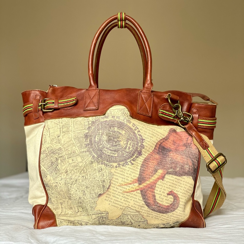 Anthropologie Leather and Canvas Travel Tote